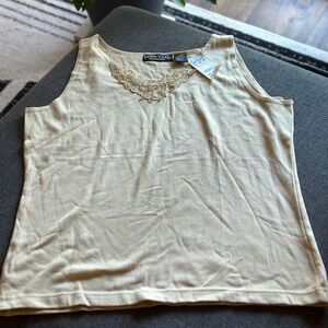 Extra Touch Beige Tank Top with Lace Accent